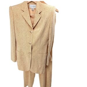 Evan-Picone Womens Vintage 100% Silk Herringbone Pant Suit Tan Brown Sz 12